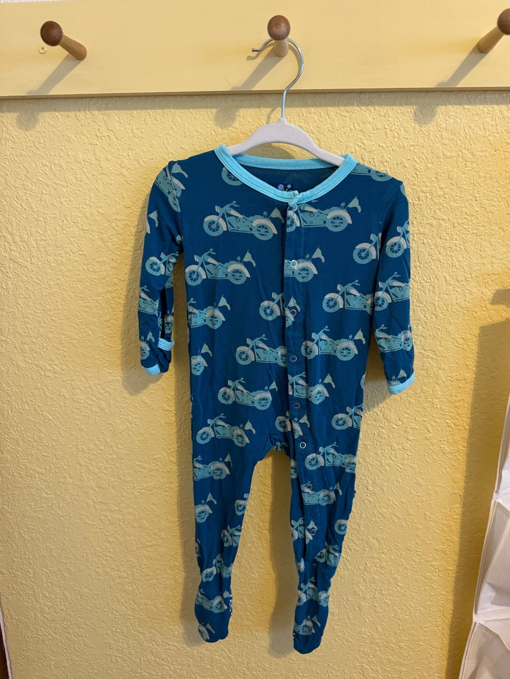 KicKee Teal Motorcycle Print One-Piece Pajamas